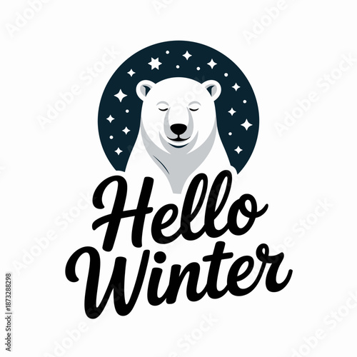 The image depicts a serene polar bear in winter attire under a starry sky, inviting viewers to embrace the beauty and magic of the winter season, representing warmth and comfort.