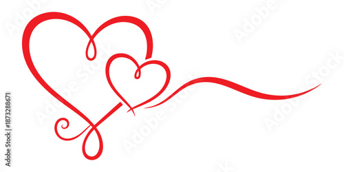 Illustration of red heart shapes with ribbon on isolated for love and valentines day