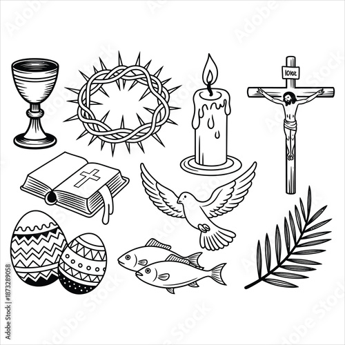 Black and white religious symbols and cross