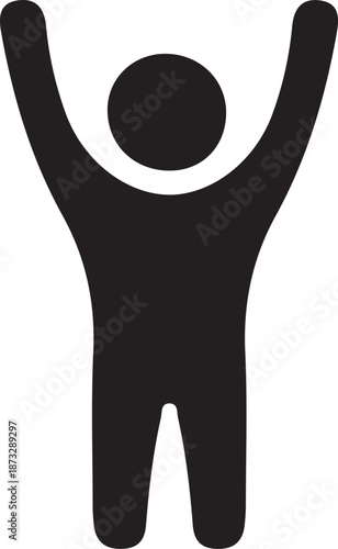 Individual Success Icon: Single Person Celebrating Silhouette, Personal Achievement Symbol, and High-Contrast Joy Graphic
