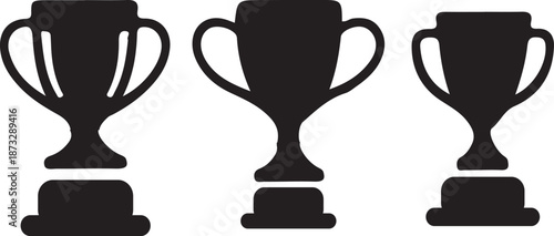 Trophy Ranking Icon: Three Achievement Awards, Success Competition Symbol, and High-Contrast Victory Silhouette