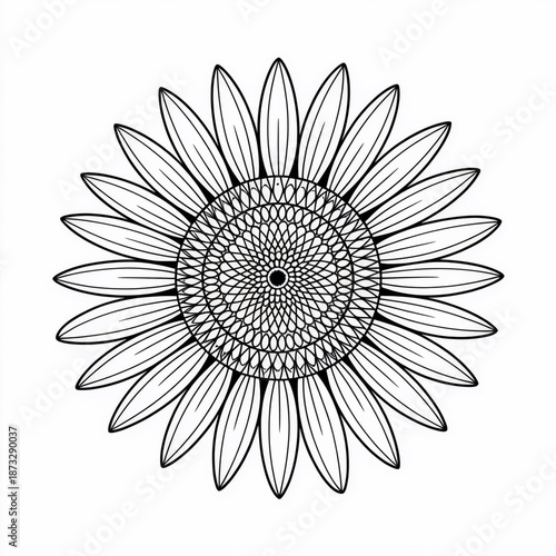 Intricate sunflower illustration with detailed petals and center
