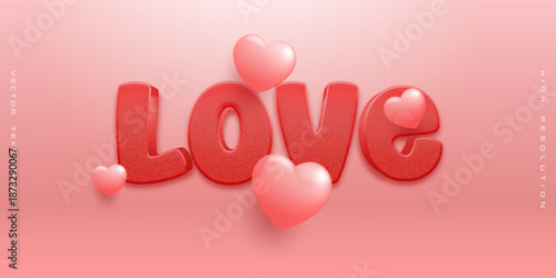 Editable 3d style text effect - love text in pink theme