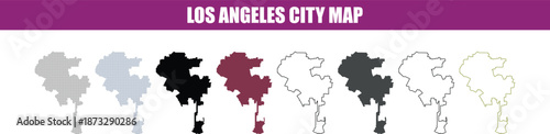 Los Angeles City Map Silhouette Collection with Transparent Background
