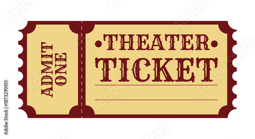Classic vintage theater ticket template inspired by old stage and performance admission passes. Elegant red and beige retro design with decorative borders and editable layout, ideal for theater shows.