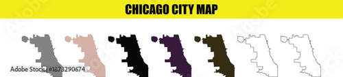 Chicago City Map with Neighborhoods Outline Illustration