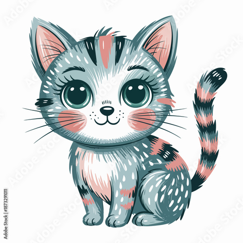 A charming illustration of a playful cat, showcasing its cute features and expressions, capturing the essence of feline cuteness and evoking feelings of joy and affection.