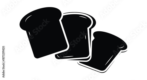 A simple graphic depiction shows three slices of bread in a bold black silhouette