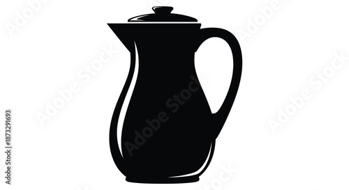 A striking black silhouette of a classic ceramic pitcher with a lid and handle silhouette