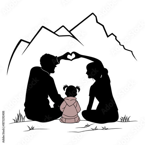 Family love in nature silhouette