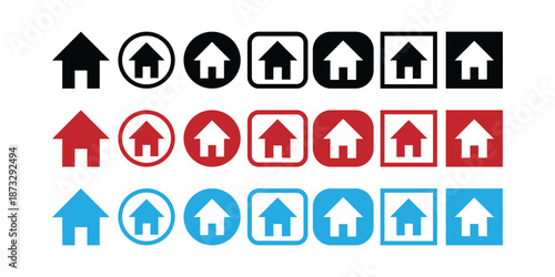 Home icons showing house symbols inside circular and square frames