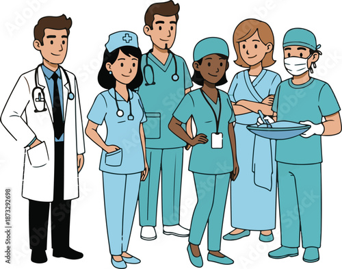 Diverse Medical Team of Doctors and Nurses Standing Together in Uniform