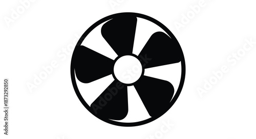 A striking black and white circular design with radiating segments a bold silhouette