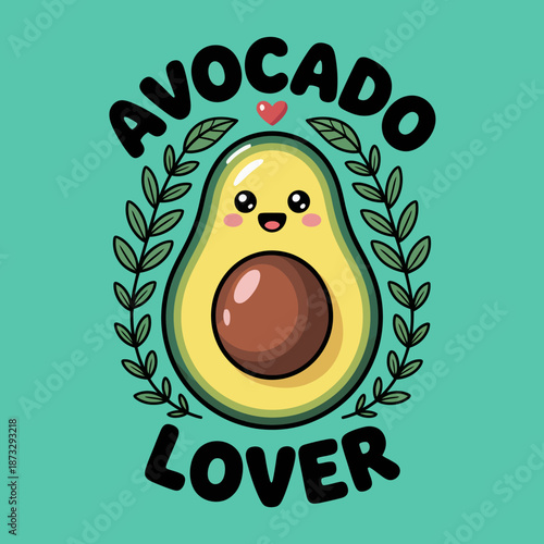 This colorful and cute illustration of an avocado character with a smiling face brings to life the love for avocados, combining humor with an artistic take on healthy eating.
