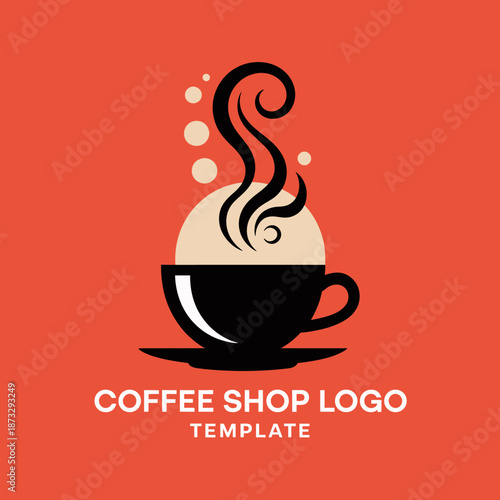 An inviting coffee shop logo design features a steaming cup, emphasizing comfort and warmth, ideal for attracting coffee lovers through its clean and bold aesthetic.