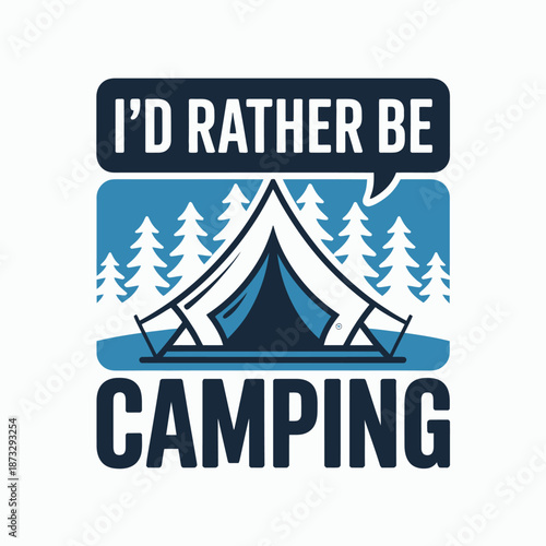 This graphic showcases a camping tent nestled among trees, embodying adventure and the love of nature, ideal for outdoor enthusiasts and camping gear brands.