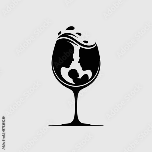 This image features a glass containing silhouettes of a family, highlighting themes of family, unity, and the nurturing bond shared among parents and a child within a unique design.