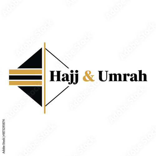 Vector illustration icon logo of hajj and umrah with black and gold geometric design on white background