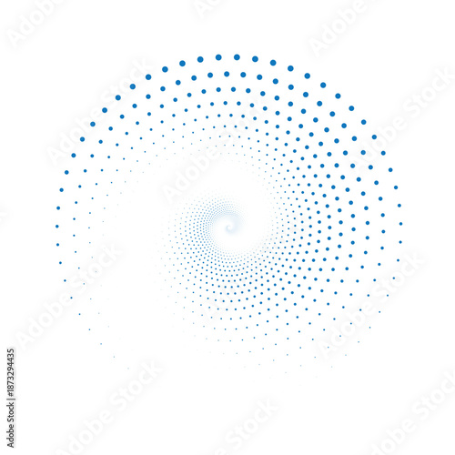 Abstract spiral of blue dots creating a dynamic and modern visual effect.