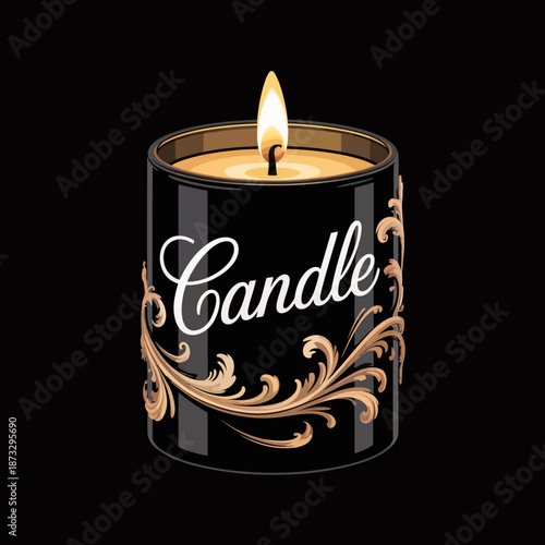 A beautifully designed candle with intricate details features a warm flame, symbolizing relaxation, ambiance, and elegance in home décor through a visually appealing representation.