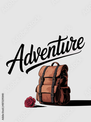 This vibrant illustration captures the spirit of adventure, featuring a stylish backpack and a rose, symbolizing exploration and beauty in a whimsical artistic style.