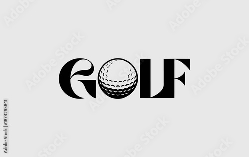 This modern logo design showcases the word 'GOLF' integrated with a stylized golf ball, embodying the sport's elegance and dynamic nature, perfect for branding.