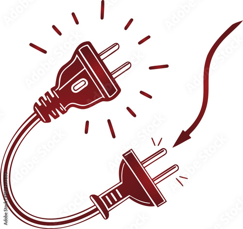 Conceptual illustration representing an electrical power plug being disconnected from its socket, symbolizing power interruption or connection issues