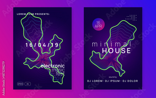 Edm Background. Dj Concert Element. Soundwave Beat Invitation. Electro Cover. Pink Party Banner. Dance Poster. Green Discotheque Set. Violet Edm Background