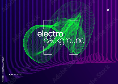 Fest Magazine. Psychedelic Beat Illustration. Festival Invite. Blue Discotheque Background. Night Club Electro Element. Party Poster. Green Dj Set. Violet Fest Magazine