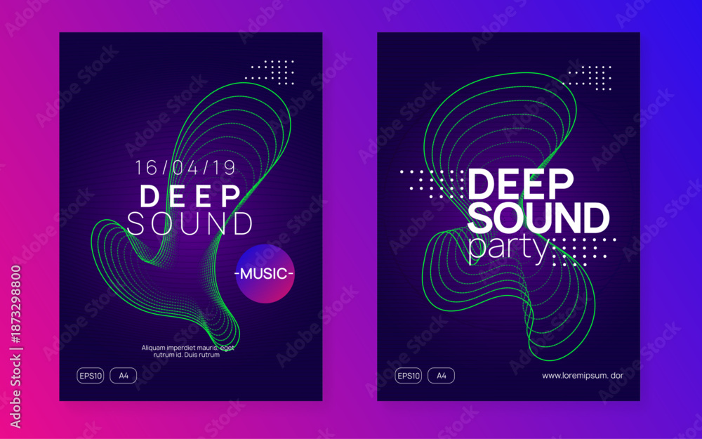 Fototapeta premium Party Design. Festival Cover. Blue Dance Magazine. Violet Edm Set. Music Event. Nightclub Audio Invitation. Dj Concert Template. Pink Party Design