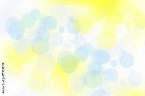 Abstract blurred fresh vivid spring summer light delicate pastel yellow blue white bokeh background texture with bright circular soft color lights. Beautiful backdrop illustration.