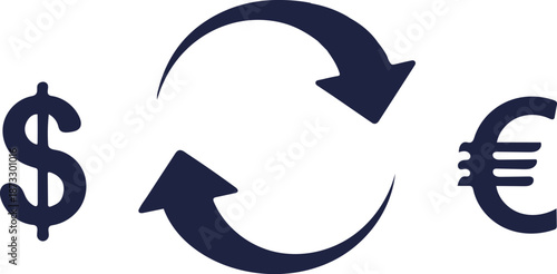 Dollar and Euro Currency Exchange Arrows Icon on White Background money finance