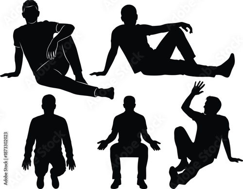 Sitting People Silhouette Set Relaxed Male Poses Collection