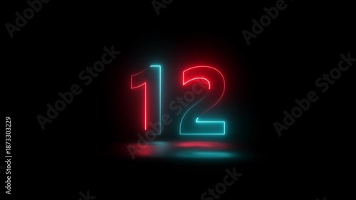 Glowing neon line 12 number countdown animation