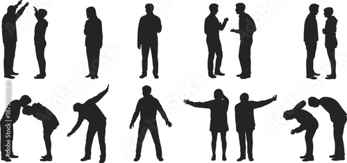 People Silhouette Collection Showing Human Gestures, Communication, Interaction and Body Language Poses for Social, Business and Conceptual Illustration Design