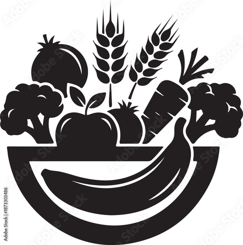 Assorted produce in bowl isolated on white background, Vector, illustration