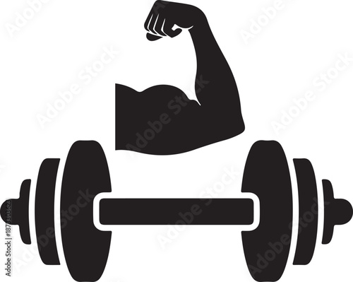 Muscular arm lifting dumbbell isolated on white background, Vector, illustration