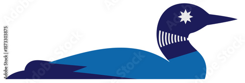 Stylized common loon bird illustration in blue and navy, modern minimalist wildlife vector icon on transparent background