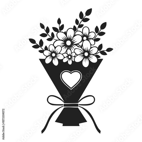 Abstract illustration of a floral spring tree with heart shaped pink blossoms and green leaves in a garden setting representing love and nature