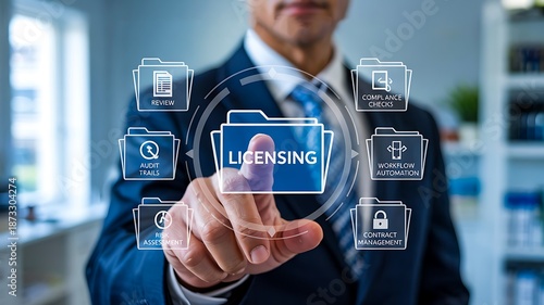 Digital licensing technology and business authorization concept
