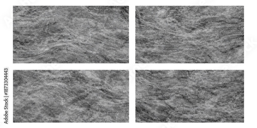 Seamless black and white texture pattern set featuring a vintage grunge wall design with a rough gray paint backdrop on an old blank paper banner frame for a textured art collage illustration