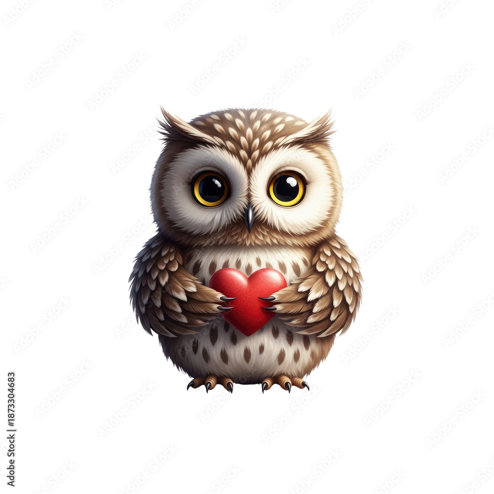 Obraz premium Cute owl holding a red heart