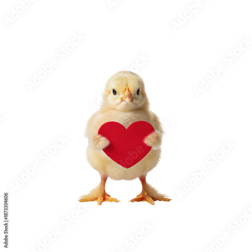 Cute chick holding a red heart