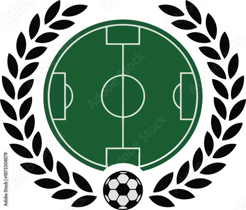 Soccer field with laurel wreath vector logo