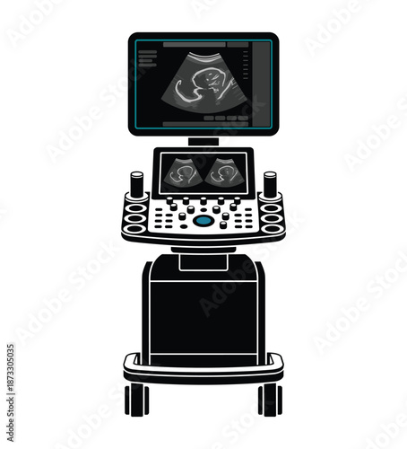 An ultrasound machine displaying fetal sonograms medical equipment.