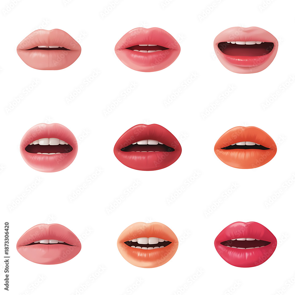 Obraz premium Realistic Glossy Lips 3D Render Set