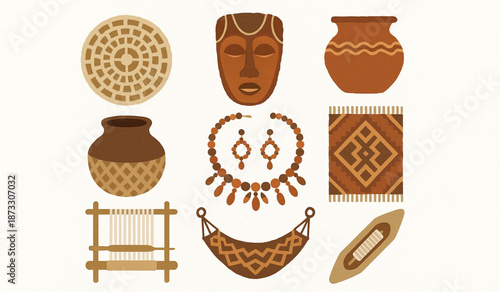 Belize artisan craft vector icons with textured torn edge detail in geometric
