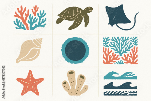 Belize Barrier Reef vector with torn textured style on white background
