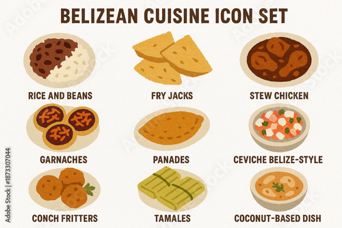 Belizean cuisine vector with torn textured style on white background