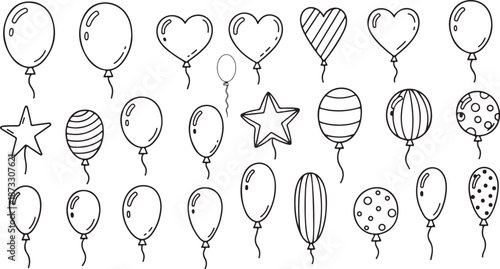 hand drawn balloon doodle set outline drawing balloon line clipart vector.eps